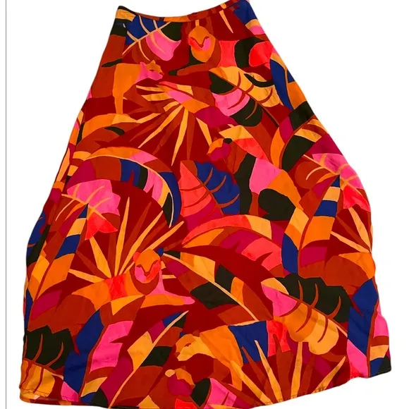FARM Rio Midi Slip Skirt Lion Jungle Leaf Tropical Red Anthropologie XS