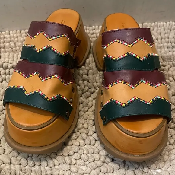 Farm Rio Multi Color Clog Slides NWOT