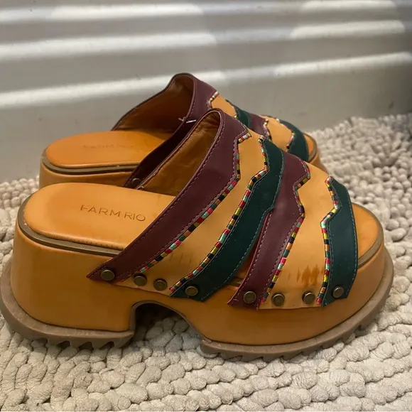 Farm Rio Multi Color Clog Slides NWOT