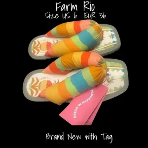 Farm Rio Puffy Rainbow Pineapple Flip Flop Sandals Slides Women US 6 EU 36 New