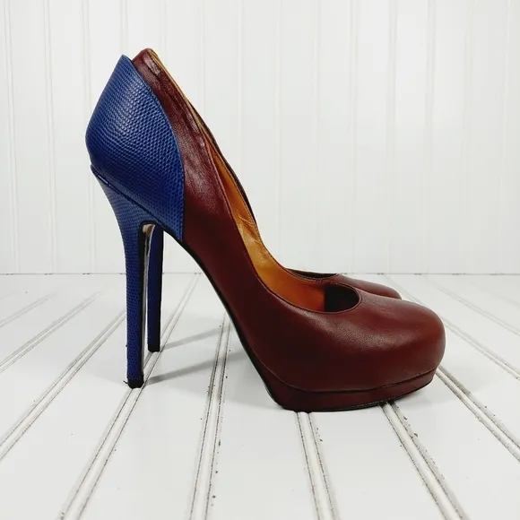 Fendi Brown Blue Color Block Platform High Heels D522