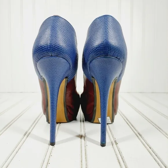 Fendi Brown Blue Color Block Platform High Heels D522