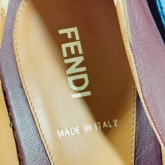 Fendi Brown Blue Color Block Platform High Heels D522