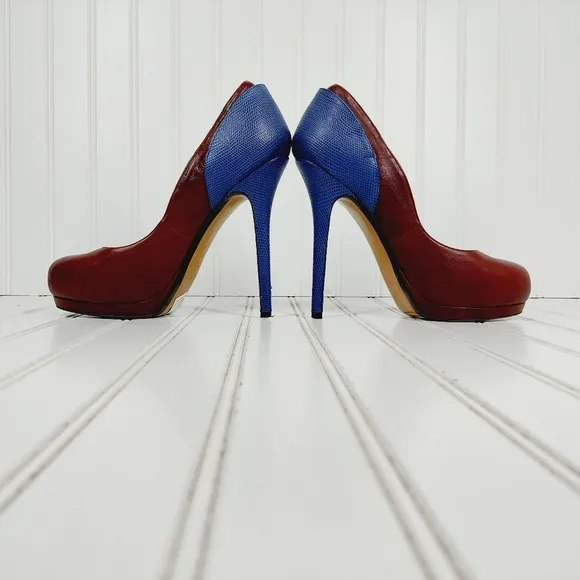 Fendi Brown Blue Color Block Platform High Heels D522