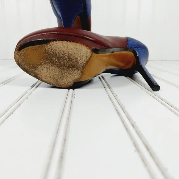 Fendi Brown Blue Color Block Platform High Heels D522
