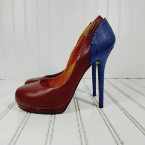 Fendi Brown Blue Color Block Platform High Heels D522