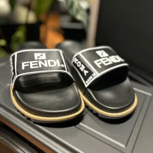 FENDI Fiend Roma Amor black yellow leather air sole slides sandals UK10 EU45