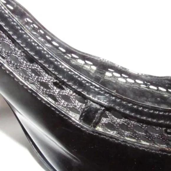 Fendi Glossy Black W Woven Mesh Trim Accent Pumps