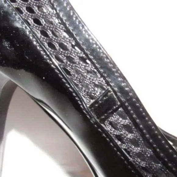 Fendi Glossy Black W Woven Mesh Trim Accent Pumps