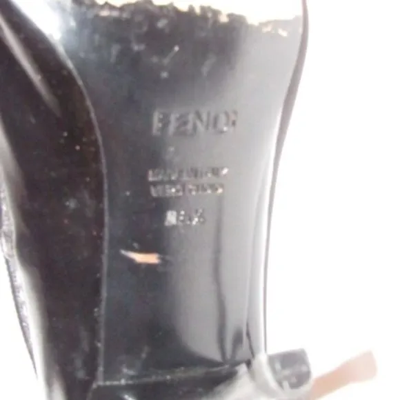 Fendi Glossy Black W Woven Mesh Trim Accent Pumps