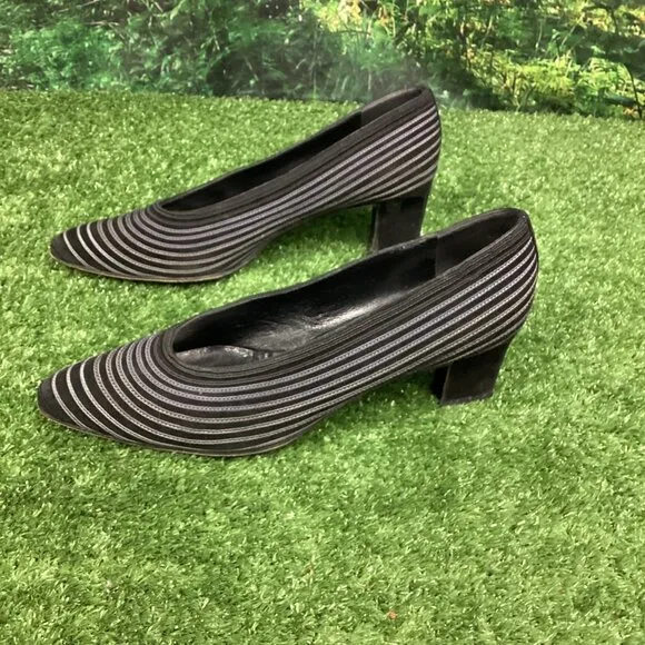 FENDI Vintage Black Gray Striped Heels 9 N