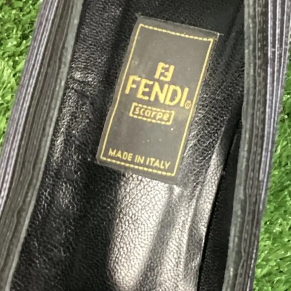 FENDI Vintage Black Gray Striped Heels 9 N
