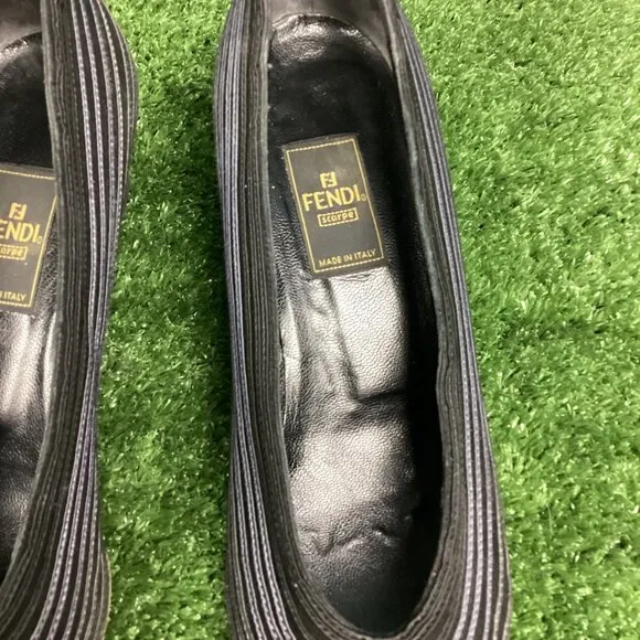 FENDI Vintage Black Gray Striped Heels 9 N