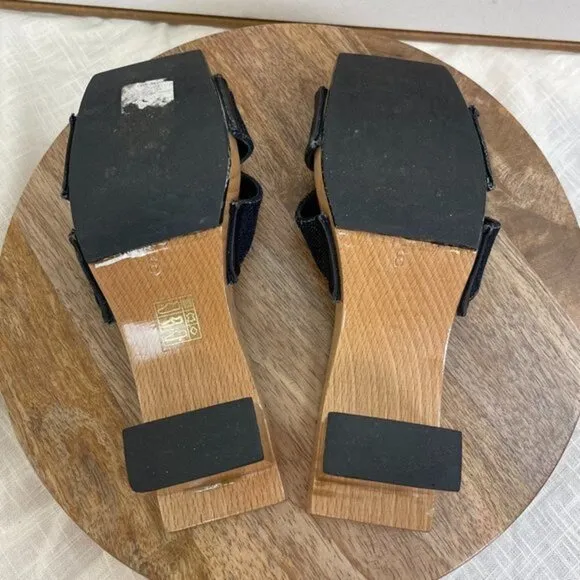 Fendi Vintage Y2K Denim Daisy Flower Wooden Block Mule Heels