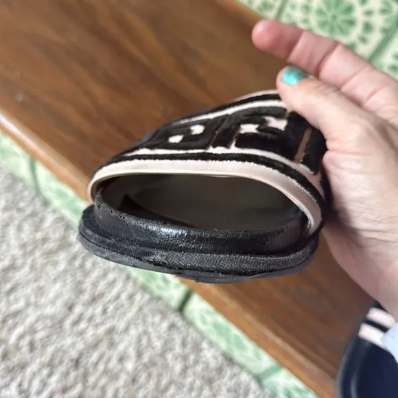 Fendi zucca FF logo terry and leather slides size 40 used**