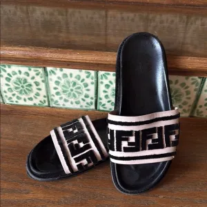 Fendi zucca FF logo terry and leather slides size 40 used**