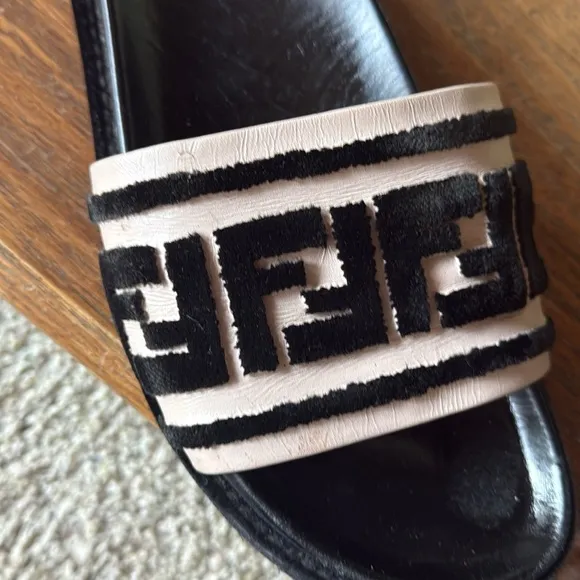 Fendi zucca FF logo terry and leather slides size 40 used**