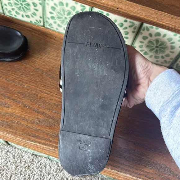 Fendi zucca FF logo terry and leather slides size 40 used**