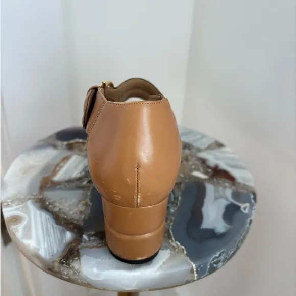 Ferragamo Tan Leather Strappy Block Heels