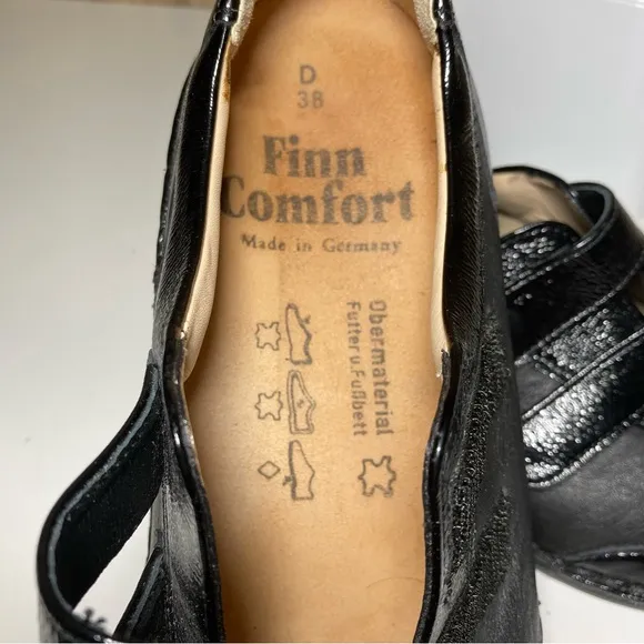 Finn Comfort Aachen Women's EU 38 (US 7-7.5) Loafer Black Leather Patent Germany