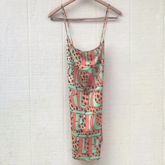 Fiorucci leopard print logo slip mini dress