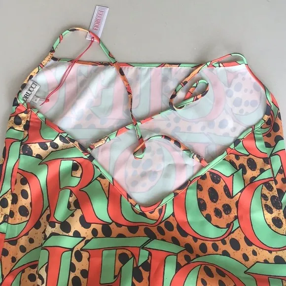 Fiorucci leopard print logo slip mini dress