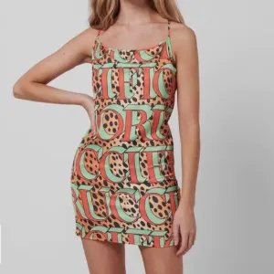 Fiorucci leopard print logo slip mini dress