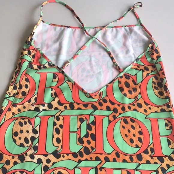 Fiorucci leopard print logo slip mini dress