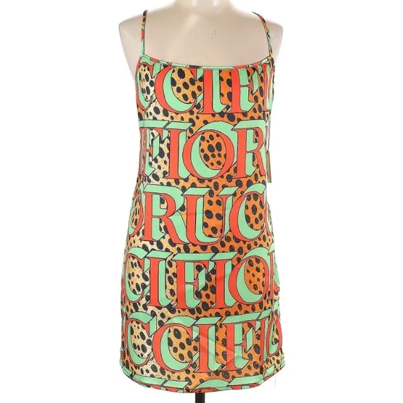 Fiorucci leopard print logo slip mini dress