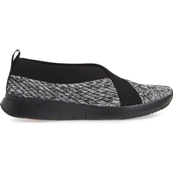 Fitflop Artknit Ballet Shoe Slip On Sneaker Women 5 Gray Black Comfort LIght 36