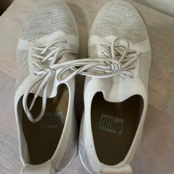 FitFlop F Sporty Flex Womens Sneaker Uberknit Shoe Size 7 1/2 Cream Meta…