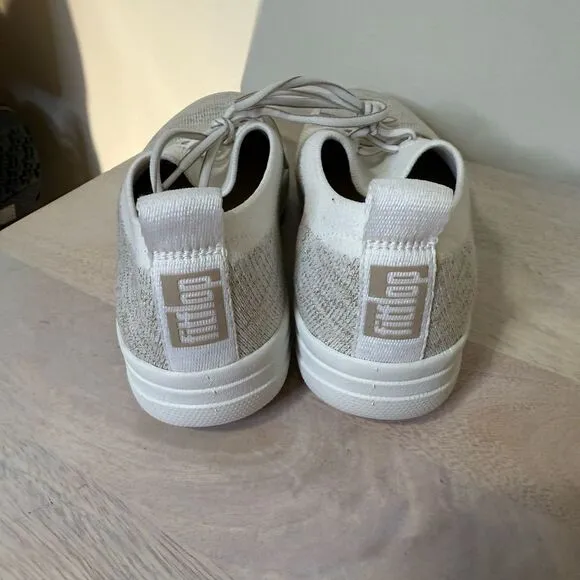 FitFlop F Sporty Flex Womens Sneaker Uberknit Shoe Size 7 1/2 Cream Meta…