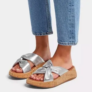 FITFLOP LEATHER-TWIST FLATFORM SLIDES-size 8- NWT