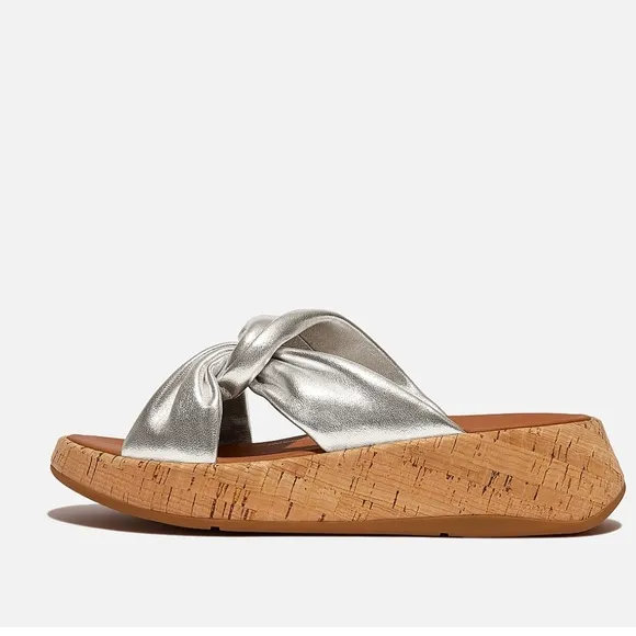 FITFLOP LEATHER-TWIST FLATFORM SLIDES-size 8- NWT