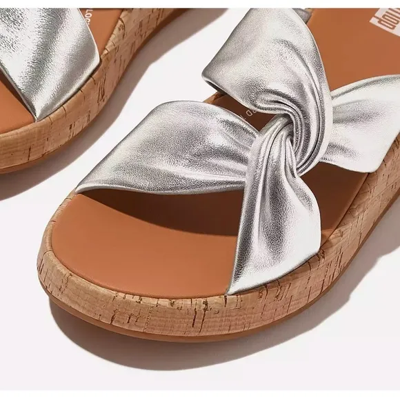 FITFLOP LEATHER-TWIST FLATFORM SLIDES-size 8- NWT