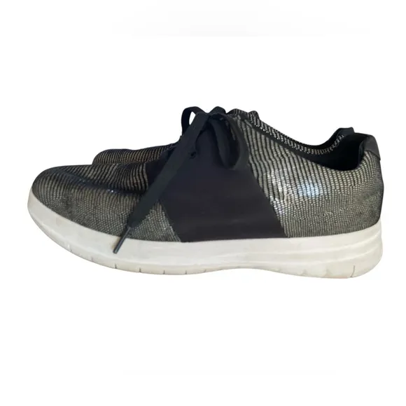 FitFlop Sporty-Pop X Lizard Print Sneakers, Black, Women’s Size9, Casual Fun