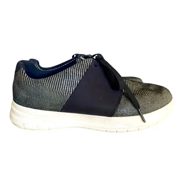 FitFlop Sporty-Pop X Lizard Print Sneakers, Black, Women’s Size9, Casual Fun