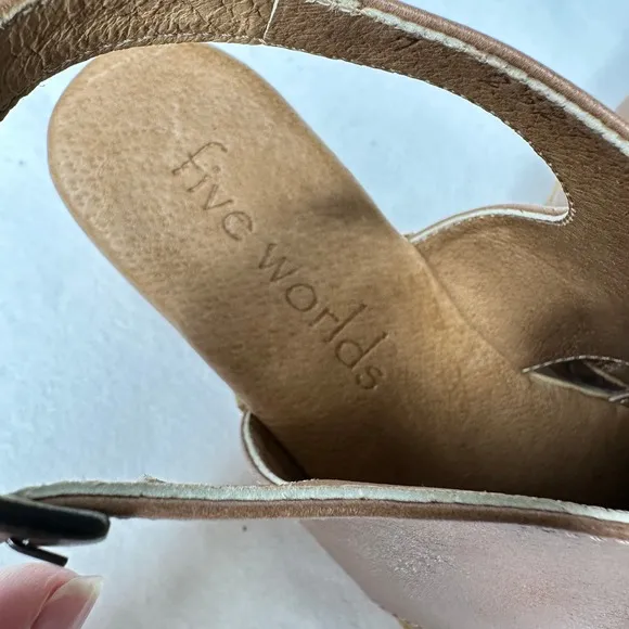 Five Worlds by Cordani Wooden Austina Clogs Boho Tan Brown Leather Size 7