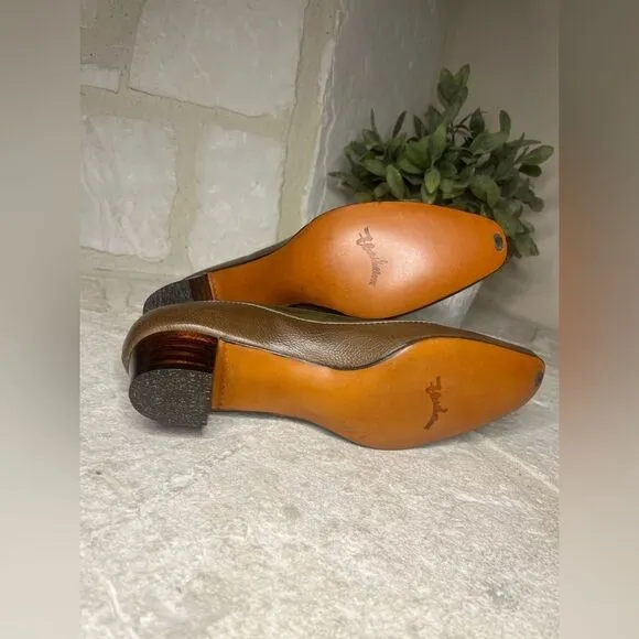 Florsheim Ramblers olive green/tan/brown Block Heels Leather Pumps Size 6