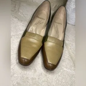 Florsheim Ramblers olive green/tan/brown Block Heels Leather Pumps Size 6
