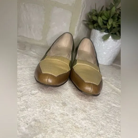 Florsheim Ramblers olive green/tan/brown Block Heels Leather Pumps Size 6