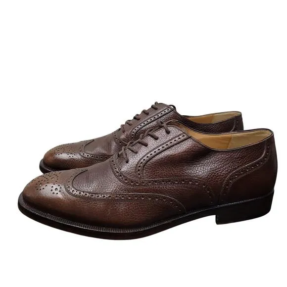 Florsheim Shoe Men's 9 D Brown Pebble Leather Long Wingtip Brogue Oxfords