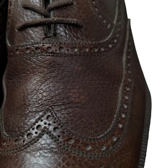 Florsheim Shoe Men's 9 D Brown Pebble Leather Long Wingtip Brogue Oxfords