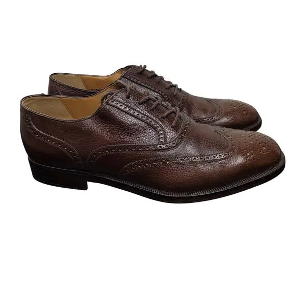Florsheim Shoe Men's 9 D Brown Pebble Leather Long Wingtip Brogue Oxfords