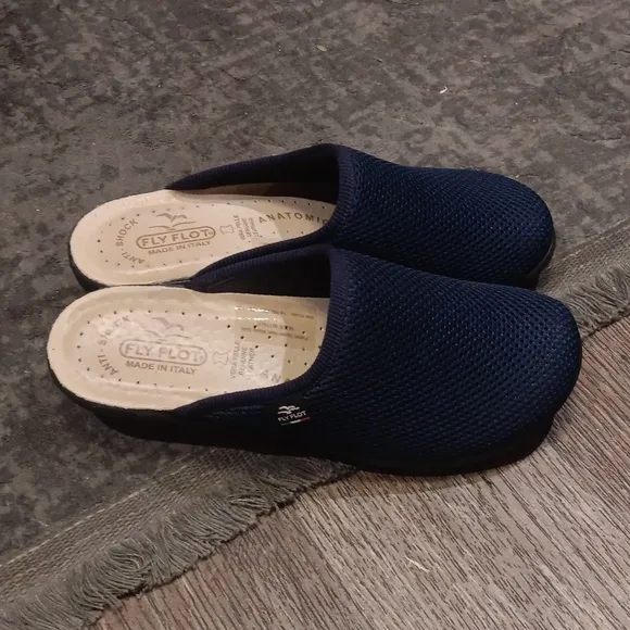Fly Foot Anatomic Lightweight Navy Blue Mesh Clogs Shoes size  7.5