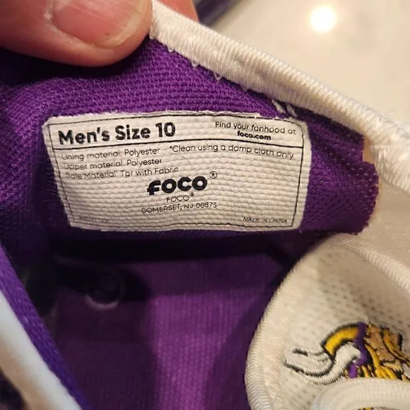 FOCO Gradient sole Minnesota Vikings shoes. Size 10
