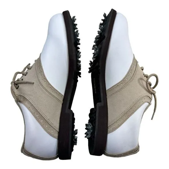 Footjoy Greenjoys Women’s Saddle Soft Spike Golf Shoes Tan White Size 8.5
