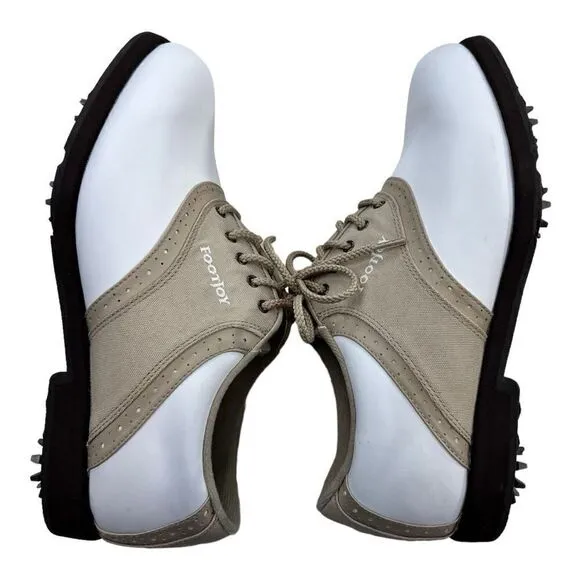 Footjoy Greenjoys Women’s Saddle Soft Spike Golf Shoes Tan White Size 8.5