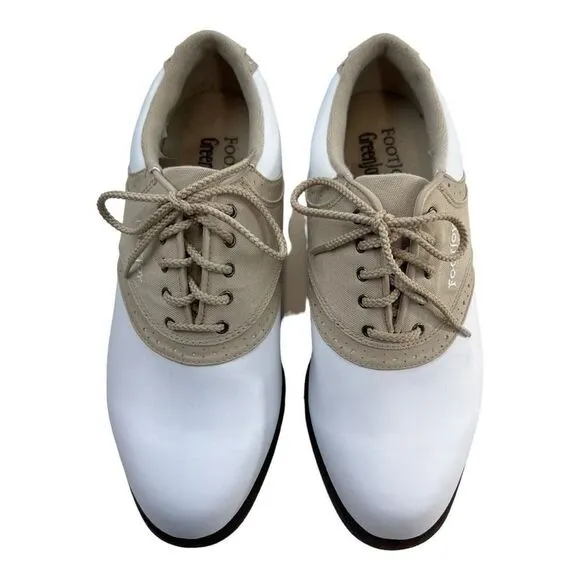 Footjoy Greenjoys Women’s Saddle Soft Spike Golf Shoes Tan White Size 8.5