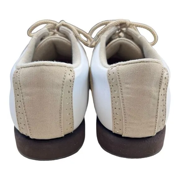 Footjoy Greenjoys Women’s Saddle Soft Spike Golf Shoes Tan White Size 8.5